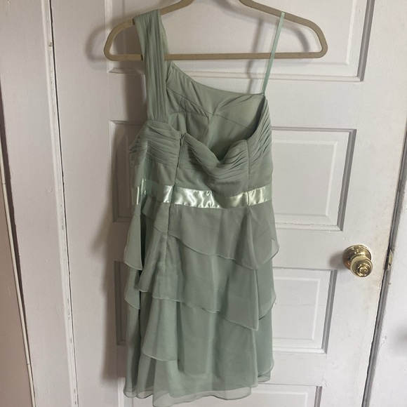 Adrianna Papell Draped One Shoulder Mint Flutter Mini Dress - Picture 3 of 8